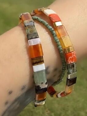 Boho Multi-Color Tile Stretch Bracelet Set - Women Jewelry